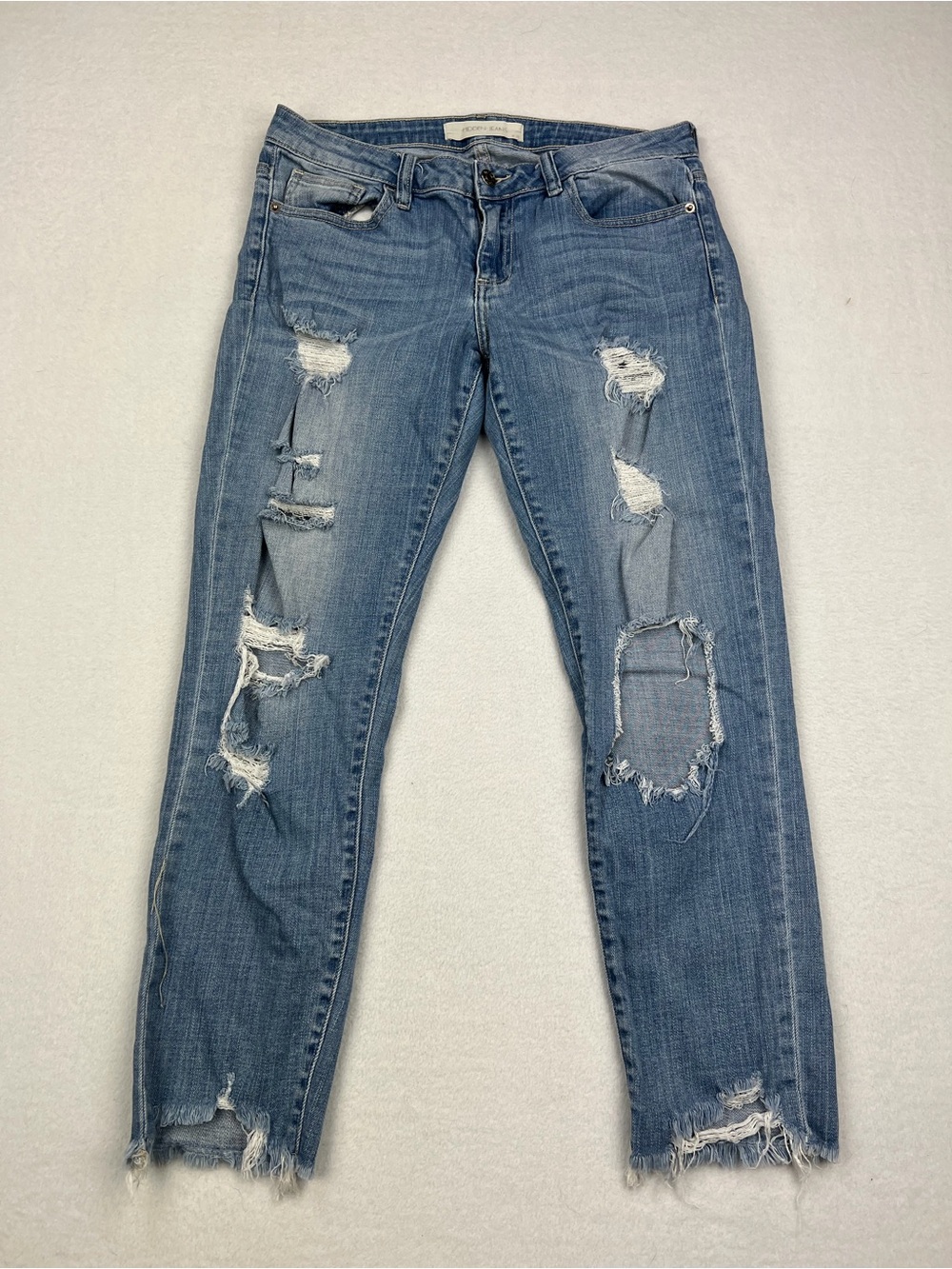Women's Distressed Boyfriend Jeans in Light Blue